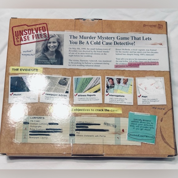 Pressman Toys unsolved case files; Harmony Ashcroft True crime solving game. - Picture 2 of 8